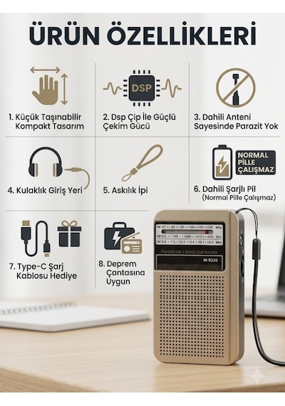 Şarjlı Cep Radyosu Fm Am Sw 3 Bant Dsp Çipli Deprem Çantası İçin Küçük El Radyosu