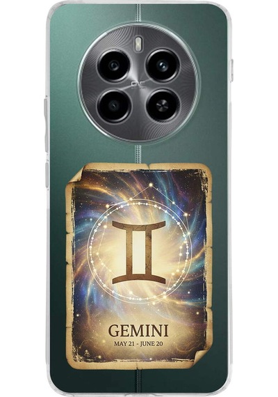 Realme 12 4g İle Uyumlu Burç Kartları İkizler Tasarımlı Şeffaf Silikon Kılıf Şeffaf