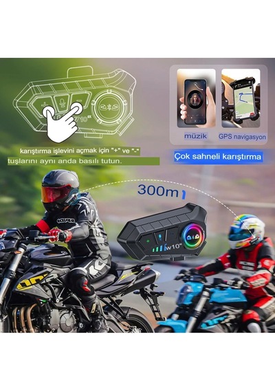 2 Intercom Bağlantılı Su Geçirmez Motosiklet Kask Bluetooth 5.3 300m Intercoom 2.000mah