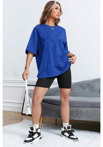Flood Of Style Unisex Sırt Kral Kelebek Baskılı T-shirt Mavi