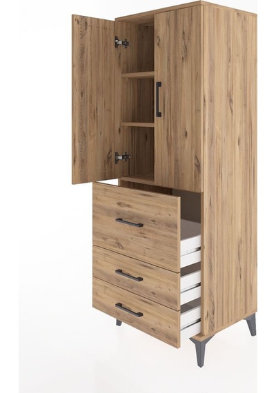 Hyperion Dolap 3 Raflı 3 Çekmeceli 2 Kapaklı 60x44x163 Çam-çam Atlas Çam