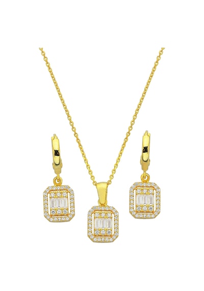 Baget Taşlı 925 Ayar Gümüş 18k Altın Kaplamalı Set - 67019801 Altın