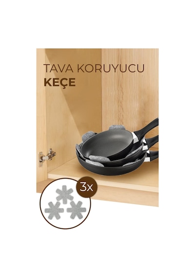 Küçük Ew Tava Tencere Borcam Ve Tabak Koruyucu Çizdirmez 3'lü Keçe Seti Gri