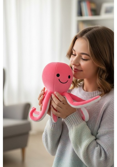 Mavi Sevimli Ahtapot Peluş Oyuncak Uyku Arkadaşı Hediyelik Pembe