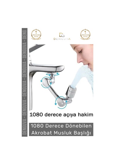 Premium Çift Fonksiyonlu Metal Görünümlü 1080 Derece Dönebilen Akrobat Musluk Ucu Başlığı