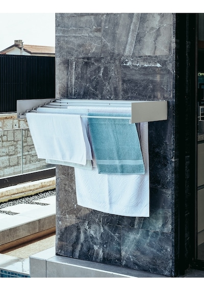 Design Kurutmalık Çamaşır Askısı Beyaz-100cm - Duvara Monte, Katlanabilir Çamaşırlık - Beyaz