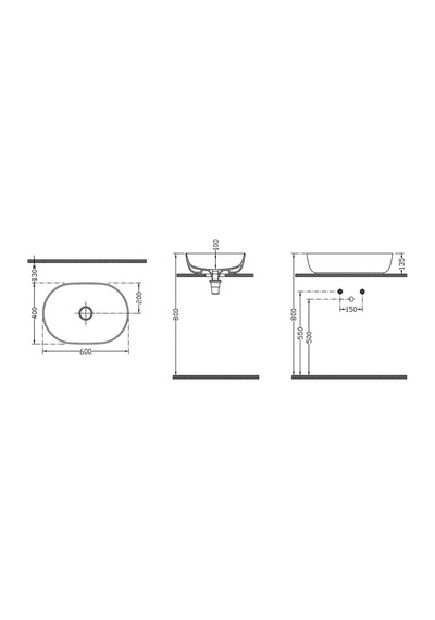 Dura Bagno Rose Çanak Lavabo 60x40 Cm, Batarya Deliksiz Tezgah Üstü Beyaz 5841
