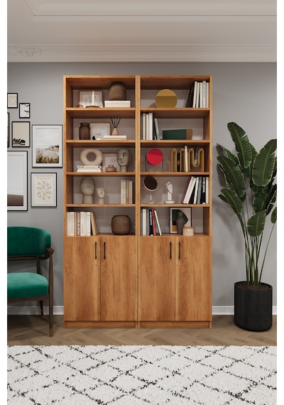Asra Trend K-43 %100 MDF 120 cm 2 Modüllü Kapaklı Kitaplık Raflı Kütüphane Petra