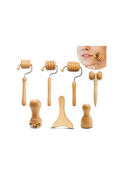 Mini Ahşap Yüz Masaj Aparatı & Madero Terapi Guasha 7'li Set