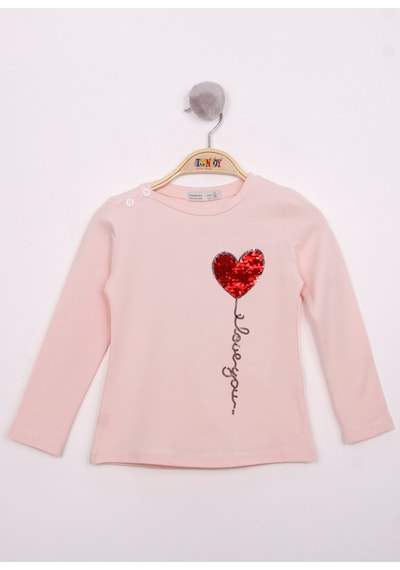 Toontoy Kids Toontoy Kız Çocuk Göğsü Pul Nakışlı T-shirt Pudra