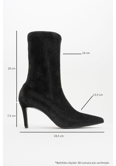 Luvishoes Luvi Shoes Thalin Siyah Kadife Sivri Burun Kadın İnce Topuklu Bot Siyah