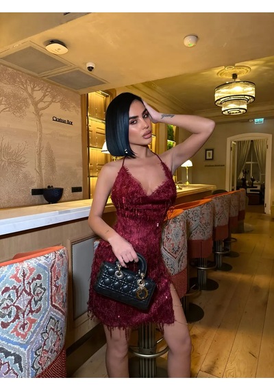 Havens Garmen Sakallı Zincir Detay Elbise Bordo Havens Garmen Sakallı Zincir Detay Elbise Bordo