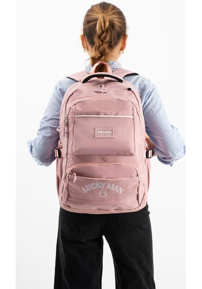 Ventis Unisex Set Okul Çantası Kalemlikli 2'li Lise Ortaokul Sırt Çantası 43 30 Cm Çok Cepli Vnt7-g Pembe