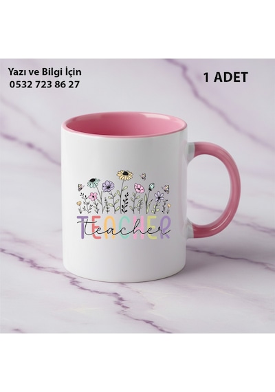 Öğretmenlere Özel Teacher Baskılı Kişiye Özel İsim Yazılabilir Kupa Bardak -öğretmene Hediyelik Pembe