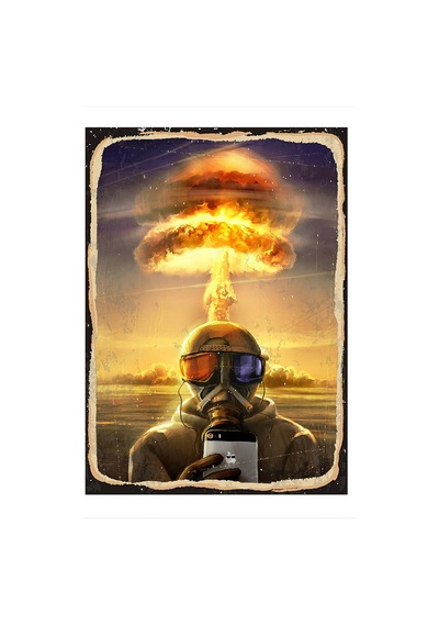 Bedeko Atom Bombası Ve Selfie Modern Ahşap Tablo 25 Cm X 35 Cm