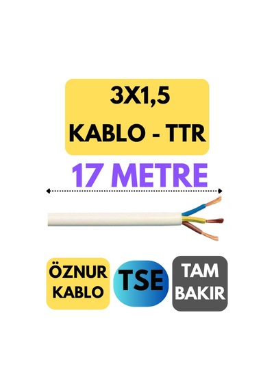 Öznur 3x1,5 Ttr Kablo Metre Seçenekli Beyaz - 17 Metre