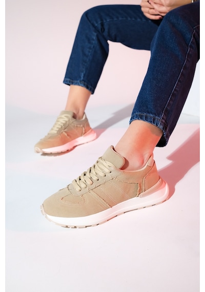 Luvishoes Rafael Bej Denim Kadın Spor Sneaker Bej