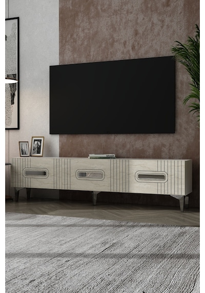 180dhdts8btg Luna Kapaklı Pleksi Lazer Desen Tv Sehpası Beyaz-traverten-gümüş