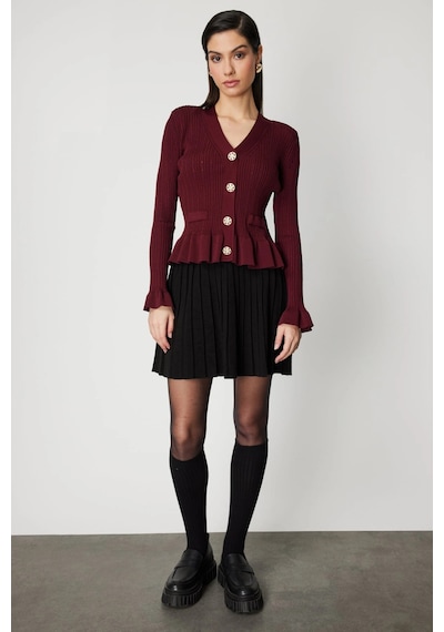 On Fashion Kadın Vatkalı Bele Oturan Bordo Hırka 69905 Bordo
