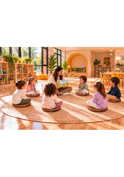 Kreş Anaokulu Yuvarlak Oyun Minderi Aktivite Minderi 40x40x5 Cm - Sandalye Minderi - Bahçe Dekor Minderi Yuvarlak Minder Açık Kahverengi