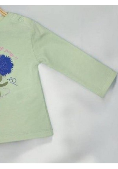 Çikoby Kız Bebek Tavşan Baskılı Pamuklu İnce Uzun Kollu Bluz-14900 Yeşil