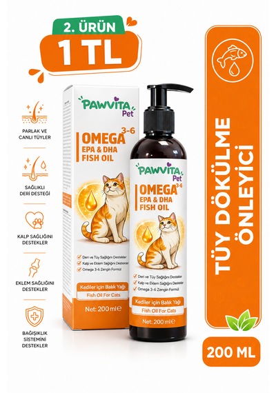 Pawvitapet Kediler Için Omega 3-6 Balık Yağı Tüy Ve Deri Bakımı Epa Dha Destekli 200 ML