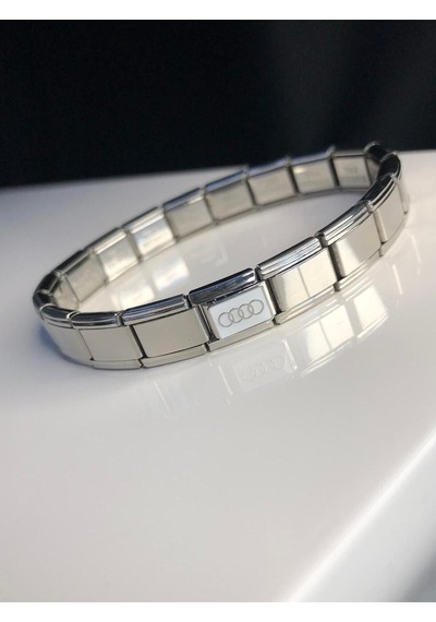 Erkek Kadın Çelik Bileklik - Audi Logo Model Italy Charm Nomi Sevgiliye Eşe Babaya Gümüş