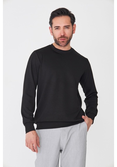 White Stone Siyah Sıfır Yaka Uzun Kollu Basic Sweatshirt