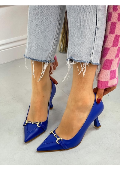 Ervanın Butiği Saks Mavi Cilt Mosscross Toka Detay Kadın Stiletto-3909