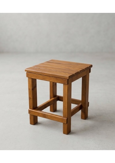 Missidea Kare Model Ahşap Tabure 30x30 Cm- Doğal, El İşçiliği, Modern Tabure