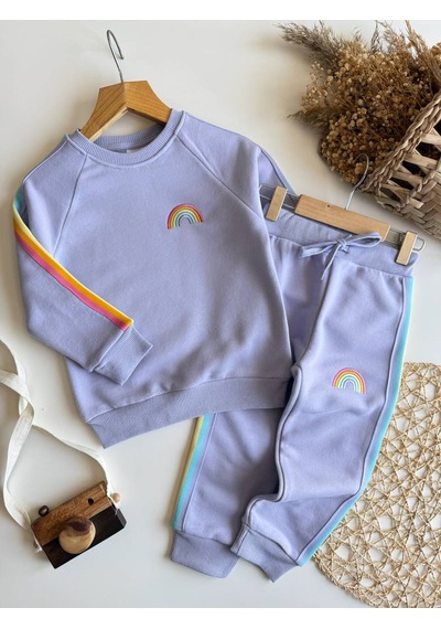 Noble Kids Kız Çocuk Gökkuşağı Nakışlı Eşofman Takım Lila