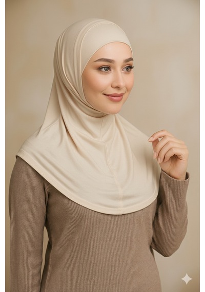 Sonbaharmoda Rahat Ve Şık İki Parça Viskon Likralı Tesettür Hijab Bone İçlik Günlük Kullanım Ve Namaz İçin Bej