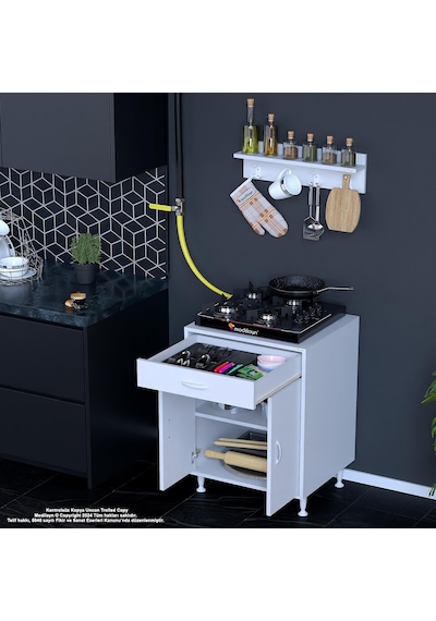 Modilayn Birce M-60 X 87 X 48 Cm Kapaklı Set Ocak Altı Dolap Ve Baharat Rafı