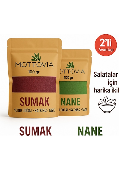 Sumak & Nane Ikilisi %100 Doğal Baharat Seti Salatalar Ve Yemekler Için Avantajlı 2 Li Paket