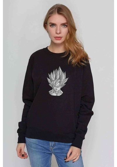 Dragon Ball Baskılı Siyah Kadın Sweatshirt (528299048)