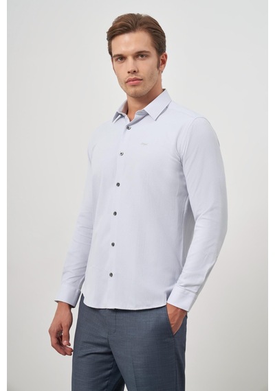 İmza Gri Uzun Kol Kendinden Desenli Armürlü 032 Sert Yaka Classic Slim Fit Gömlek 1004245151 Gri