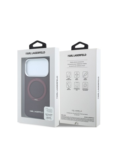 Apple iPhone Uyumlu 18 Pro Kılıf Karl Lagerfeld Lisanslı M-safeli Metal Logo Pu Saffiano 360 Standlı Kapak Bordo
