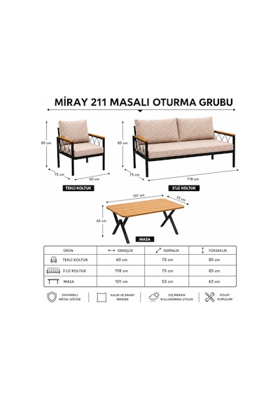 Miray 211 Masalı Krem Balkon Bahçe Oturma Grubu Minderli Metal Bahçe Mobilyası Takımı Miray 211 Masalı Krem Balkon Bahçe Oturma Grubu Minderli Metal Bahçe Mobilyası Takımı