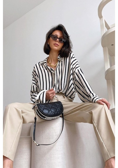 Madmext Mad Girls Beyaz Çizgili Gömlek Mg1383-beyaz Beyaz