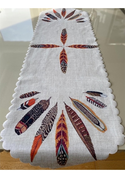 Tüy Desenli 40x140 Cm Lazer Kesim Runner 140 X 40 -Dikdörtgen-Karışık (506972785)