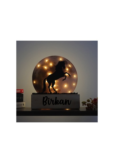 Işıklı Pleksi Dolunay Kişiselleştirilebilir Dekoratif Biblo Ahşap Sage At Anahtar Askılığı Sarı - 740155317 Sarı