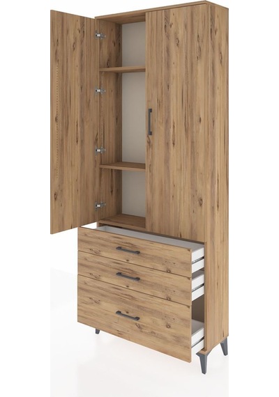 Arges Dolap 3 Raflı 3 Çekmeceli 2 Kapaklı 88x30x221 Çam-çam Atlas Çam