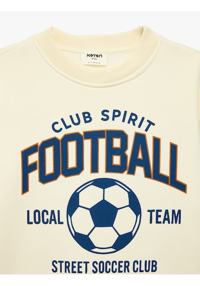 Koton Futbol Baskılı Şardonlu Bisiklet Yaka Uzun Kollu Sweatshirt Ekru 7wkb10391tk