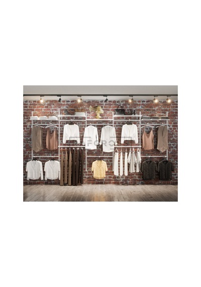 Mağaza Raf Sistemi, Askılık Sistemi, Butik Rafı, Mağaza Stand, Giyinme Odası-305x200 Cm Çok Renkli