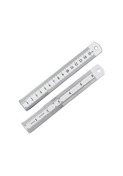 15cm 6 İnch - Çift Taraflı Paslanmaz Çelik Metal Cetvel - Kalınlık 1mm Gri