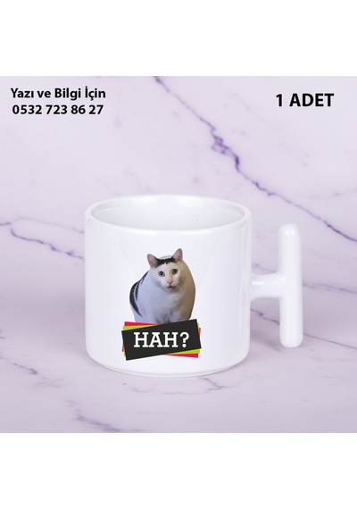 Beyaz Kedi Baskılı Kişiye Özel İsimli Hediyelik T Kupa Bardak-kedi Sevenler İçin Özel Hediye Beyaz