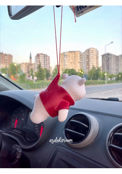 Sevimli Ayıcık Dikiz Aynası Süsü - Araç Aksesuar - Oto Aksesuar Kırmızı