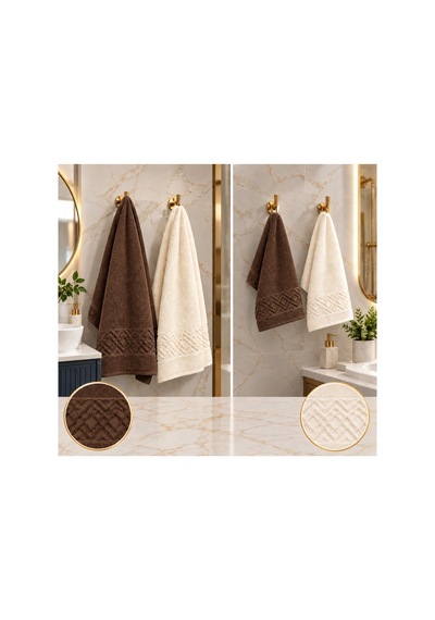 4 İü Hamam Seti 50x90 Ve 70x140 Pamuk Jakarlı Kahverengi - Krem