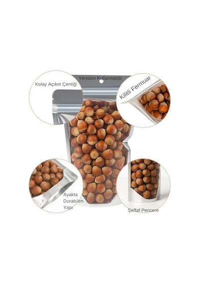 Şeffaf Metalize Doypack Gıda Saklama Torbası, Zip Kilitli, 100, 13x22,5 4296