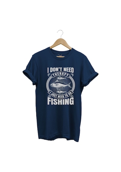 Fishing Balıkçı Balık Baskılı %100 Pamuk Regular Fit Lacivert T-shirt Lacivert